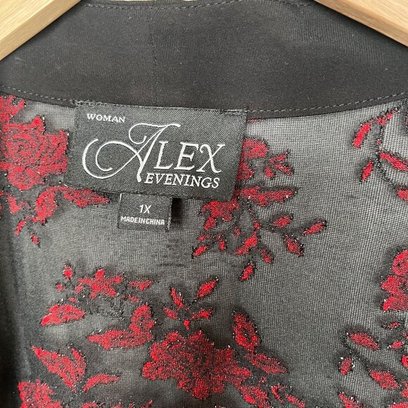 Alex Evenings Womens Red Black Floral Velvet Burnout Whimsygoth Cardigan kimono - Picture 7 of 9